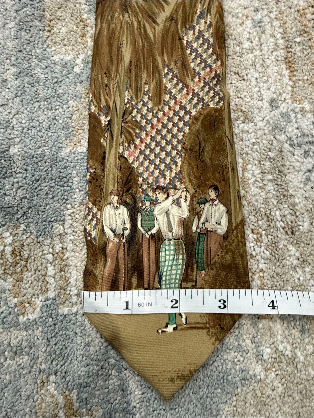 Polo by Ralph Lauren Palm Golfers Pattern Plaid Silk Mens Tie Brown Multicolor - Picture 10 of 10